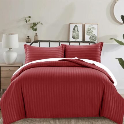 Hypoallergenic Satin Stripes Quilt Duvet Cover Set