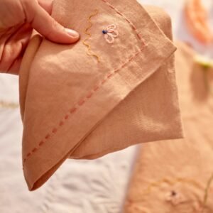 Embroidered Linen Napkin, Soft Peach, Set of Two