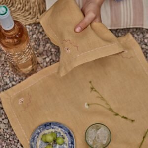 Embroidered Linen Napkin, Honey Yellow, Set of Two