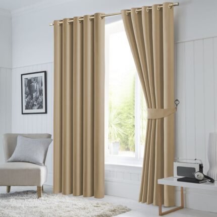 Blackout Eyelet Beige Curtain for Bedroom Light Blocking Drapes