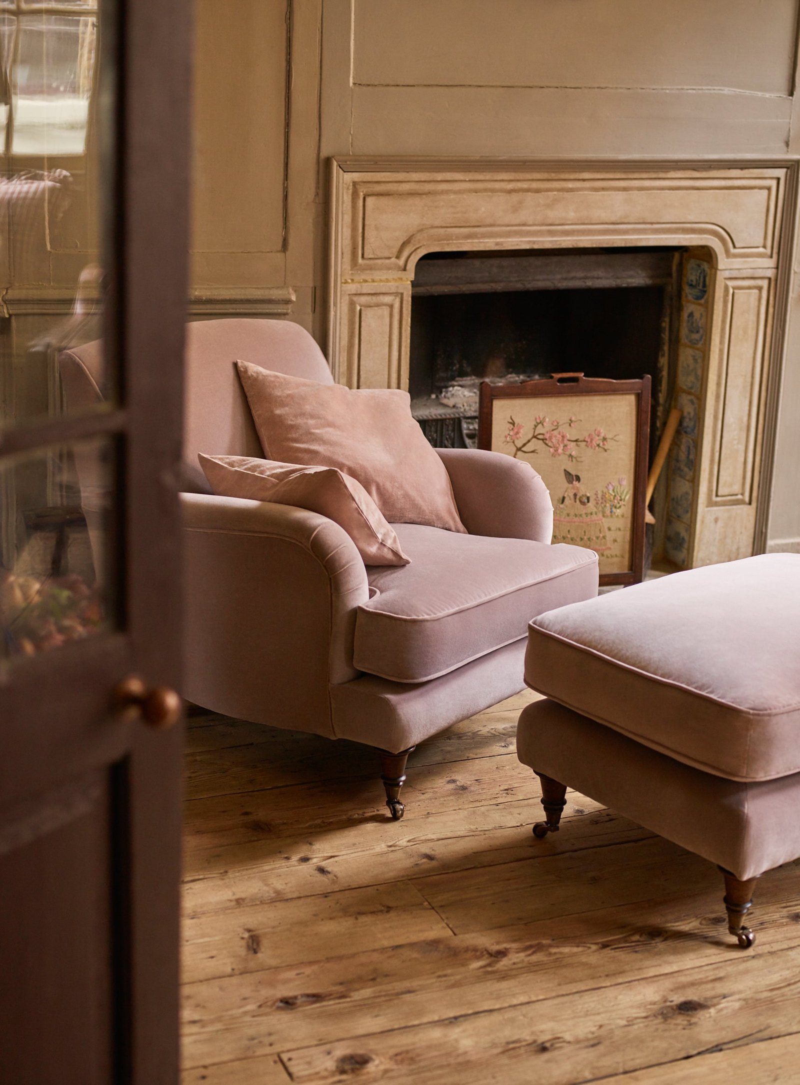 Abington Footstool, Blue Ticking Stripe - Image 2