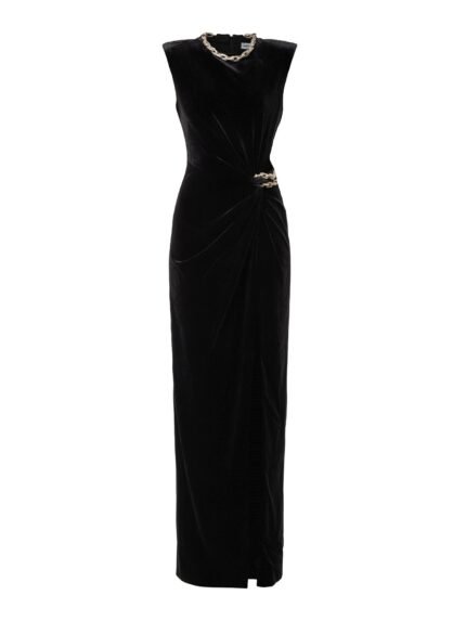 Black Velvet Embellished Maxi Dress