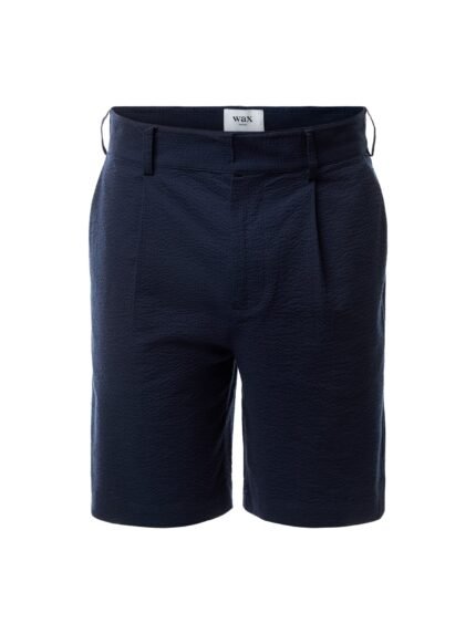 Linton Navy Cotton Seersucker Pleated Shorts