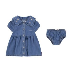 Baby Denim Dress With Embroidered Collar