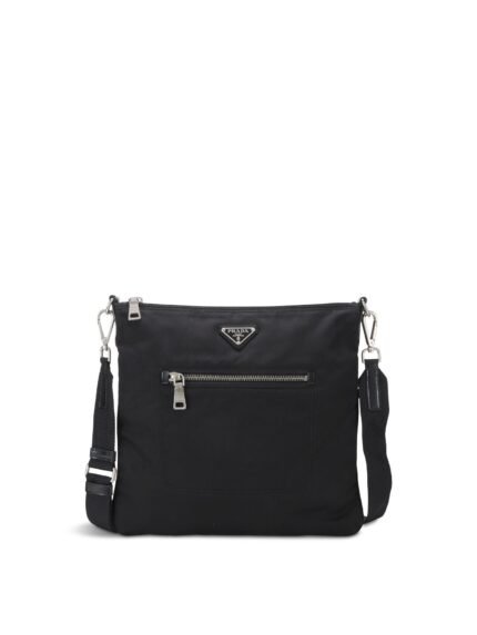 Vintage Prada Black Nylon Front Zip Pocket Small Messenger Bag