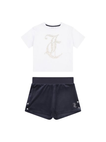 Boxy Double Neck Tee Velour Popper Short Set