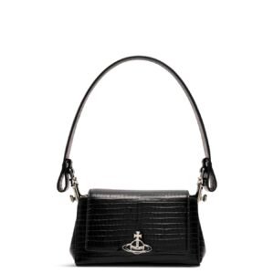 Hazel Mini Croc Embossed Medium Handbag Black
