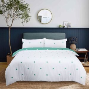 Green And White Duvet Cover Polka Dot Printed Reversible Bedding Set