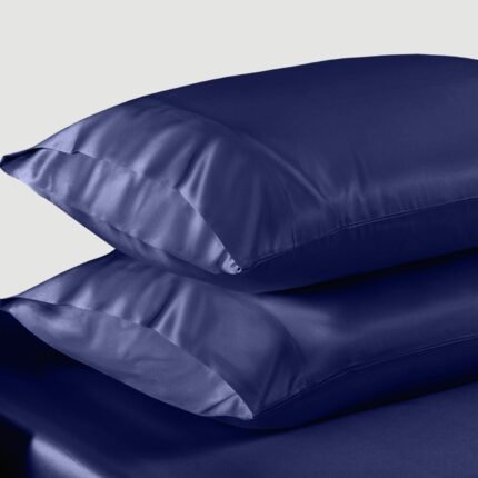 Navy Satin Silk Pillowcases Pair