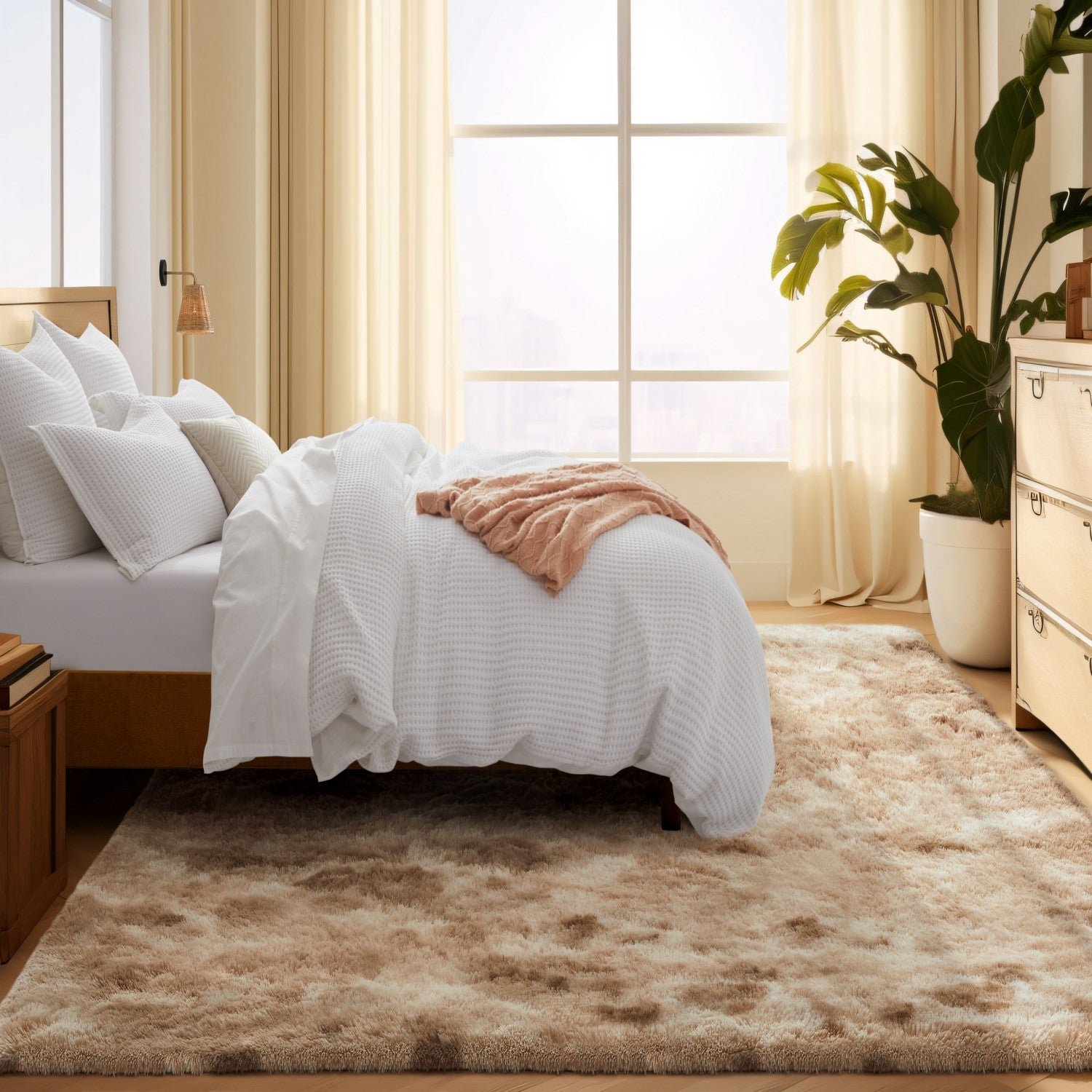 Beige Tie Dye Living Room Rug Soft Deep Pile