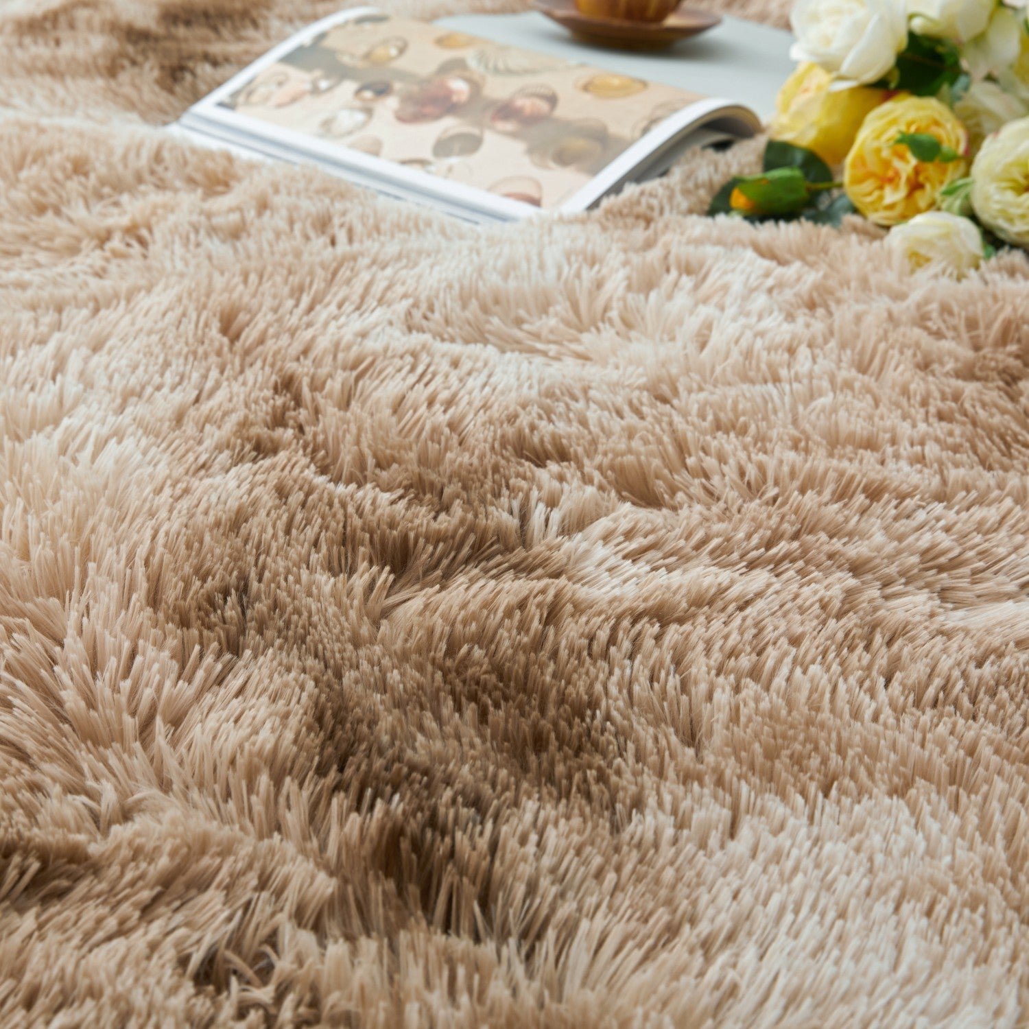 Beige Tie Dye Living Room Rug Soft Deep Pile - Image 5