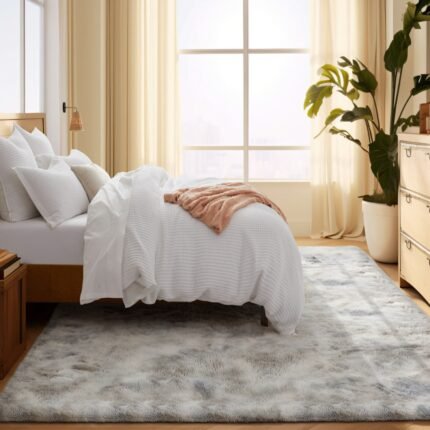Plush Shaggy Tie Dye Light Grey Carpet Rug for Cozy Interiors