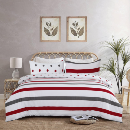 Maroon Striped Duvet Cover Reversible Bedding Set