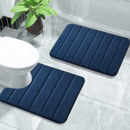 PHP Super Soft Memory Foam Velvet Mat - Modern Design Anti Slip Bath Mat 2 Pieces Sets 50 x 80 cm, 50 x 40 cm Washable Bathroom Door Mat - Navy  Amazon.co.uk: Home & Kitchen