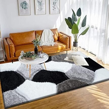 PHP Stylish Large Area Rugs For Living Room - Non Shedding Dense Pile Shaggy Rug For Bedroom Kitchen Carpet Runner Non Slip Floor Mat - Black White Silver -Pona, 80 x 150 cm  Amazon.co.uk: Home & Kitchen