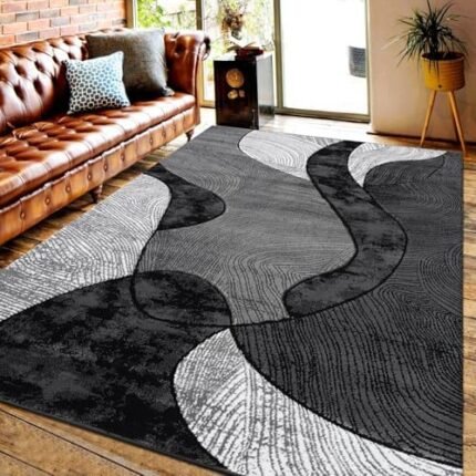 PHP Velvet Curve Area Rugs - Contemporary Abstract Design Super Soft Dense Thick Pile Shaggy Rug for Bedroom Living Room Dining Area Carpet Mat (160 x 230 cm, Grey)  Amazon.co.uk: Home & Kitchen