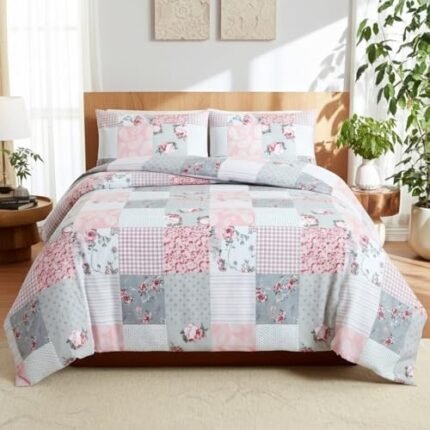PHP Rich Cotton Duvet Cover Set - Soft Thick Solid Denim Pattern Printed Duvets Quits Covers 3Pcs Comforter Bed Cover Bedding Set with 2 Pillow Shams (Double, Floral Grey)  Amazon.co.uk: Home & Kitchen