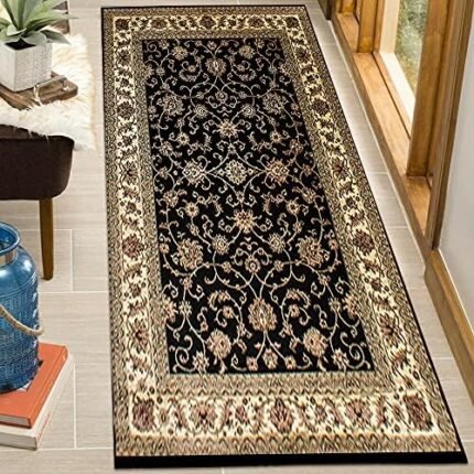 PHP Modern Carpet Runners Rugs Bedroom - Floral Patterned Low Pile Traditional Oriental Rug for Living Room (Black - 0210, 60 x 110 cm (2 ft x 3 ft 7))  Amazon.co.uk: Home & Kitchen